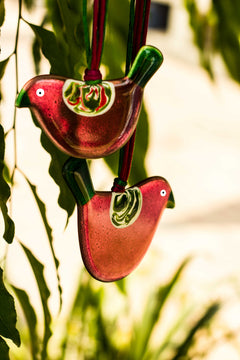 Little Quirky Studio Glass Hanging Birds - Onion Pink Green