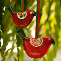 Little Quirky Studio Glass Hanging Birds - Red