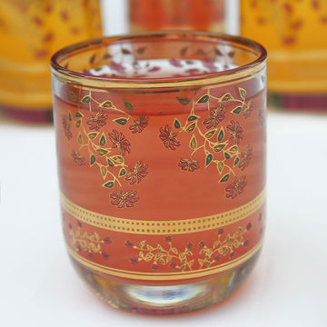 Boshonto Mini Juice Glass - 235 ml (Set of Two) with Pichwai Kamal Cocktail Napkins