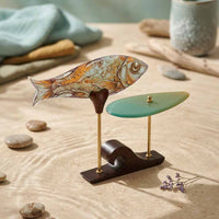 Decorative fish glass decor on a stand for office & home decor