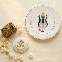 Shri Vishnu Ji Plate with wooden stand & OM Marble decor for gifting / home & Office Decor
