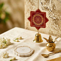 Red Shree Yantra with Bell & Beautiful Marble Agarbati Holder