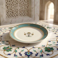 full plate in parchin kari design with 24 carat gold handscreen printed