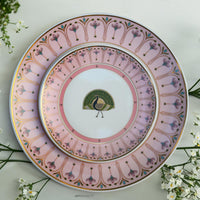 beautiful pea cock motif with white & pink base plates