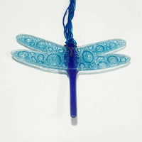 Gorgeous Hanging Dragonflies Studio Glass - Aqua Big Bubbles & Ink Blue