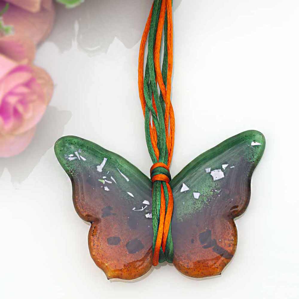 Hanging Butterflies Studio Glass - Orange & Green