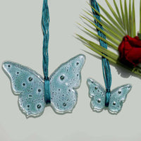 Sweet Hanging Butterflies Studio Glass - Teal bubbles