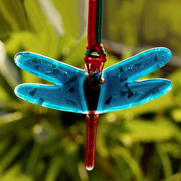 Gorgeous Hanging Dragonflies Studio Glass - Turquoise & Marroon