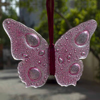 Sweet Hanging Butterflies Studio Glass - Dark Pink Bubbles