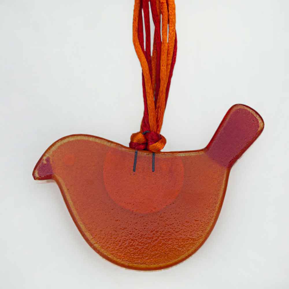 Little Quirky Studio Glass Hanging Birds - Orange Red