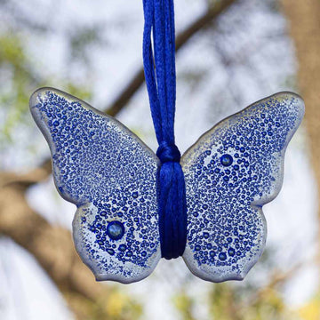 Sweet Hanging Butterflies Studio Glass -  Pale Blue