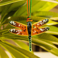 Gorgeous Hanging Dragonflies Studio Glass - Orange & Green