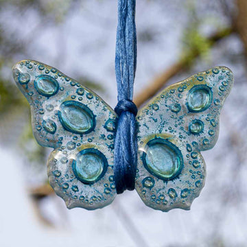 Sweet Hanging Butterflies Studio Glass - Turquoise Bubbles