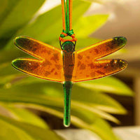 Gorgeous Hanging Dragonflies Studio Glass - Orange & Green