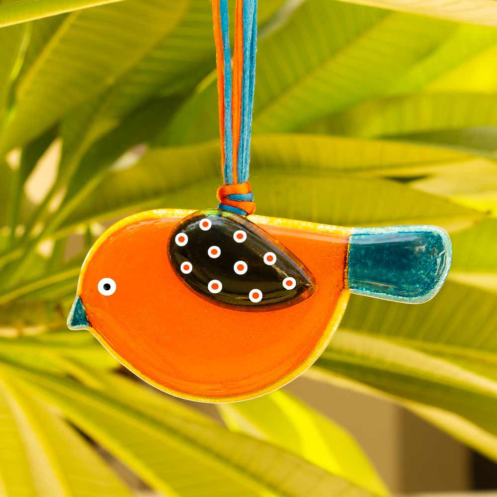 Hanging Birdie  - Orange Aqua Blue