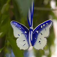 Hanging Butterflies Studio Glass - White Blue