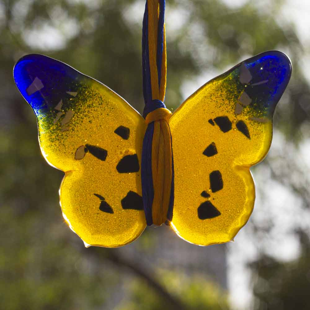 Sweet Hanging Butterflies Studio Glass - Yellow & Blue