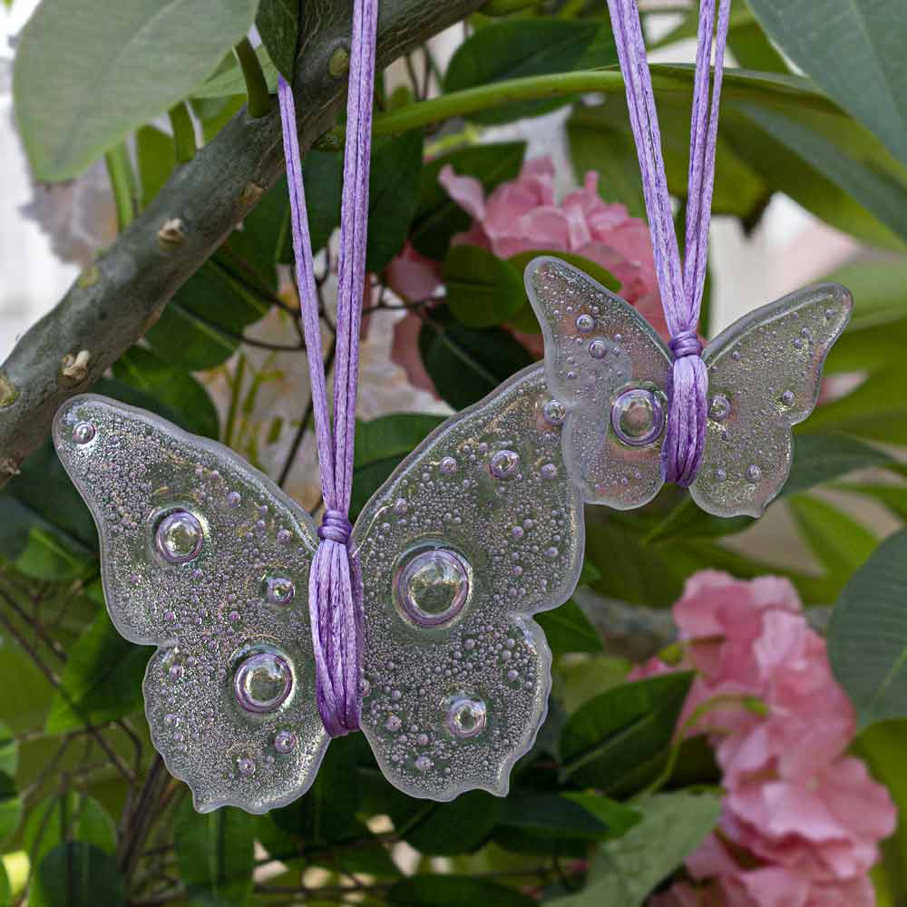 Sweet Hanging Butterflies Studio Glass - Pale Pink Bubbles