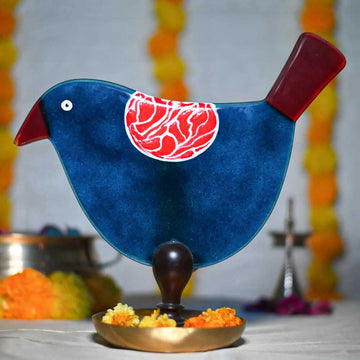 'Chidiya Chirag' - Bird T-Light Lamps (Blue & Dark Red)
