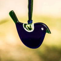 Little Quirky Studio Glass Hanging Birds - Cobalt Blue & Green