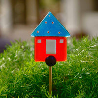 'Happy Cottage' Garden Stake  - Blue & Red