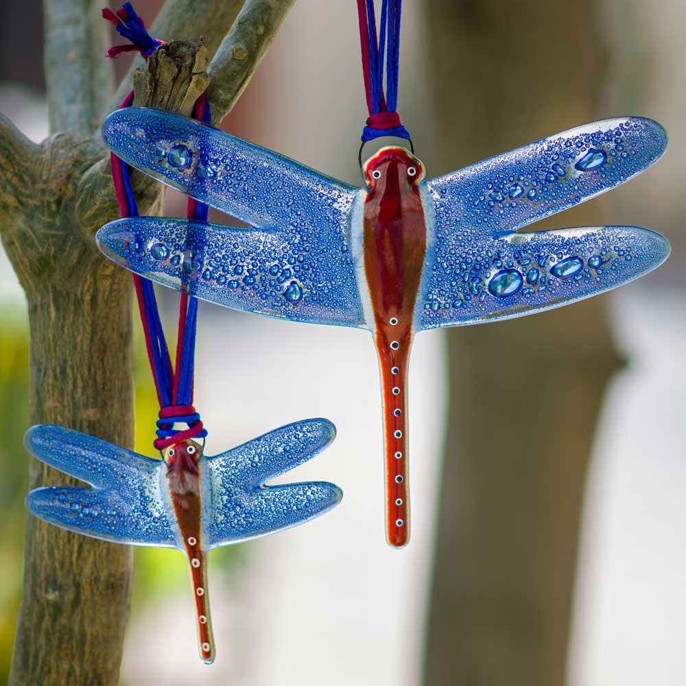 Gorgeous Hanging Dragonflies Studio Glass - Fine Blue & Marroon