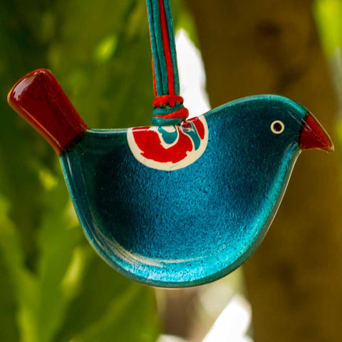 Little Quirky Studio Glass Hanging Birds - Aqua Red