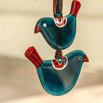 Little Quirky Studio Glass Hanging Birds - Aqua Red