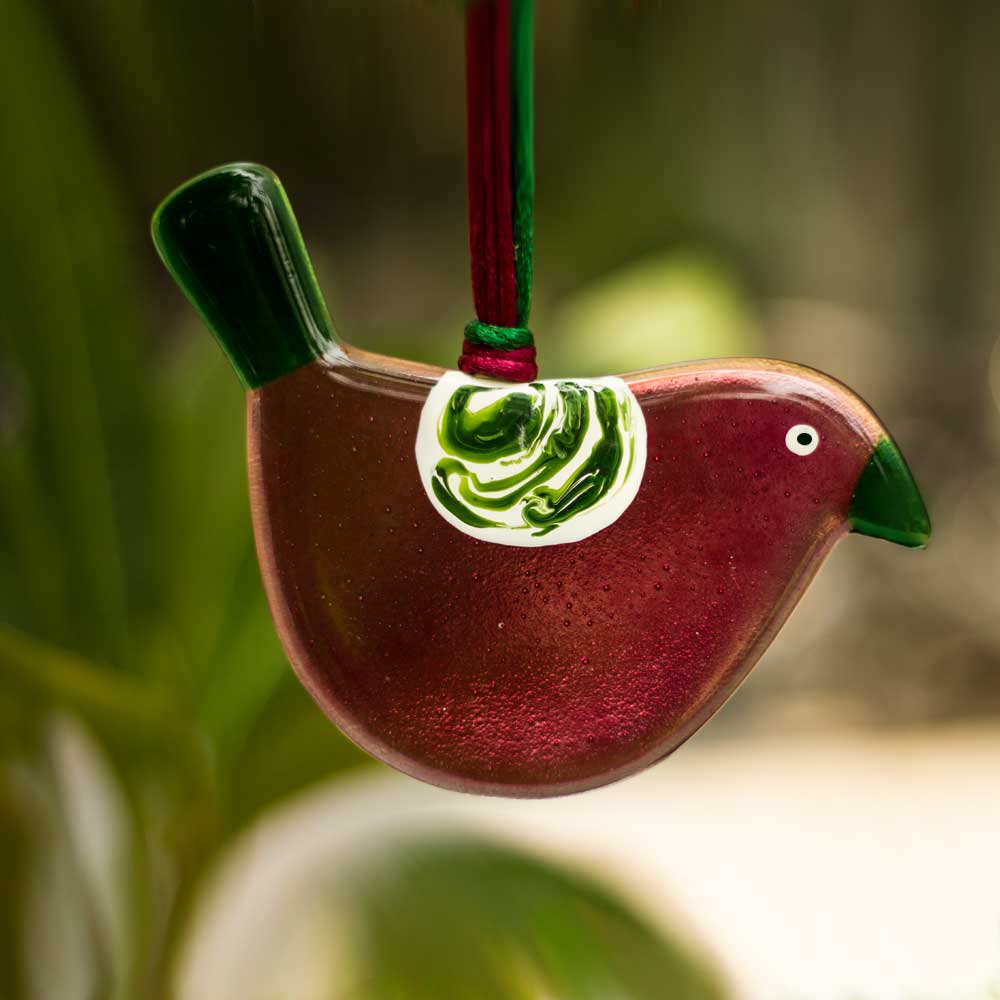 Little Quirky Studio Glass Hanging Birds - Onion Pink Green