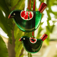 Little Quirky Studio Glass Hanging Birds - Green Red