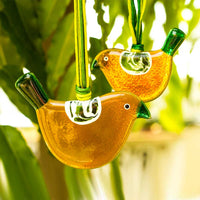 Little Quirky Studio Glass Hanging Birds - Yellow Ochre Green