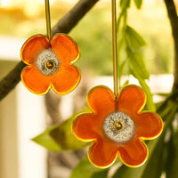 Quirky Orange Flower (Small) with Brass Stem