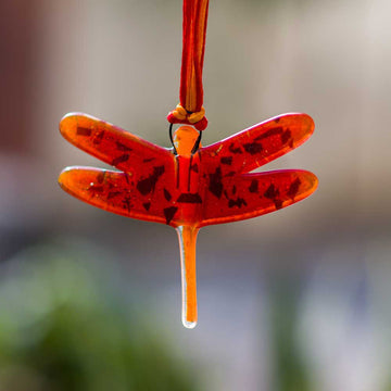 Gorgeous Hanging Dragonflies Studio Glass - Orange & Red