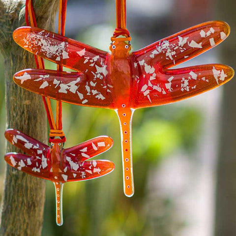 Gorgeous Hanging Dragonflies Studio Glass - Orange & Red