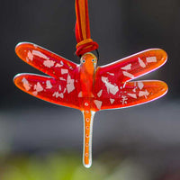 Gorgeous Hanging Dragonflies Studio Glass - Orange & Red