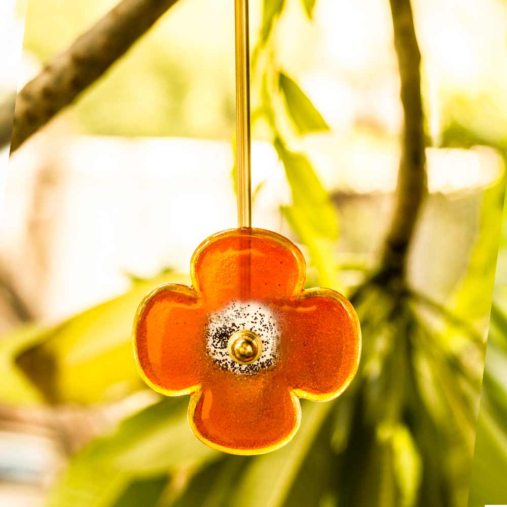 Quirky Orange Flower (Small) with Brass Stem