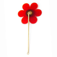Quirky Red Flower with Brass Stem