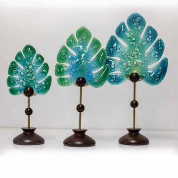 Monstera Leaf Tea Light (Green Blue)