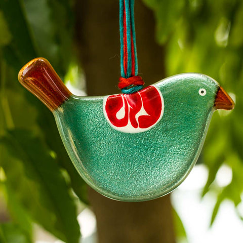 Little Quirky Studio Glass Hanging Birds - Turquoise