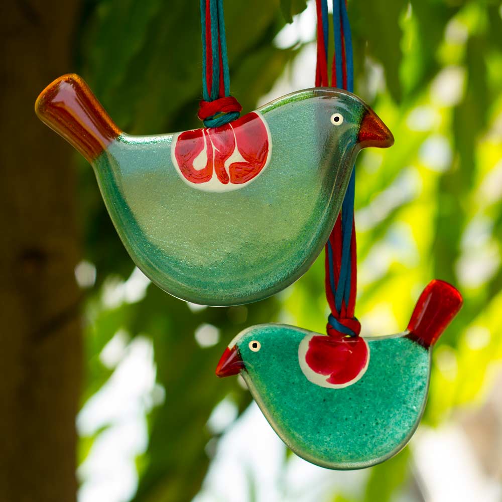 Little Quirky Studio Glass Hanging Birds - Turquoise