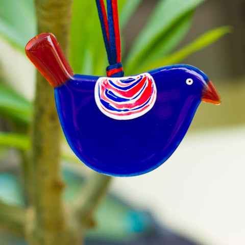 Little Quirky Studio Glass Hanging Birds- Blue & Red