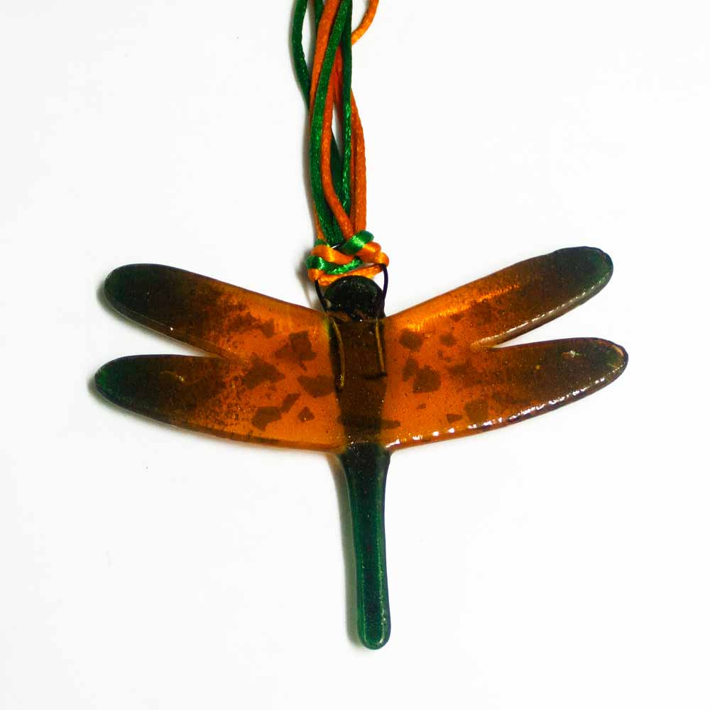 Gorgeous Hanging Dragonflies Studio Glass - Orange & Green